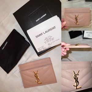 YSL card holder in shade pale pink with gold hardware